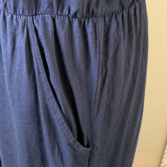 H&M navy blue casual dress summer sleeveless front pockets elastic waist MEDIUM - Picture 3 of 13